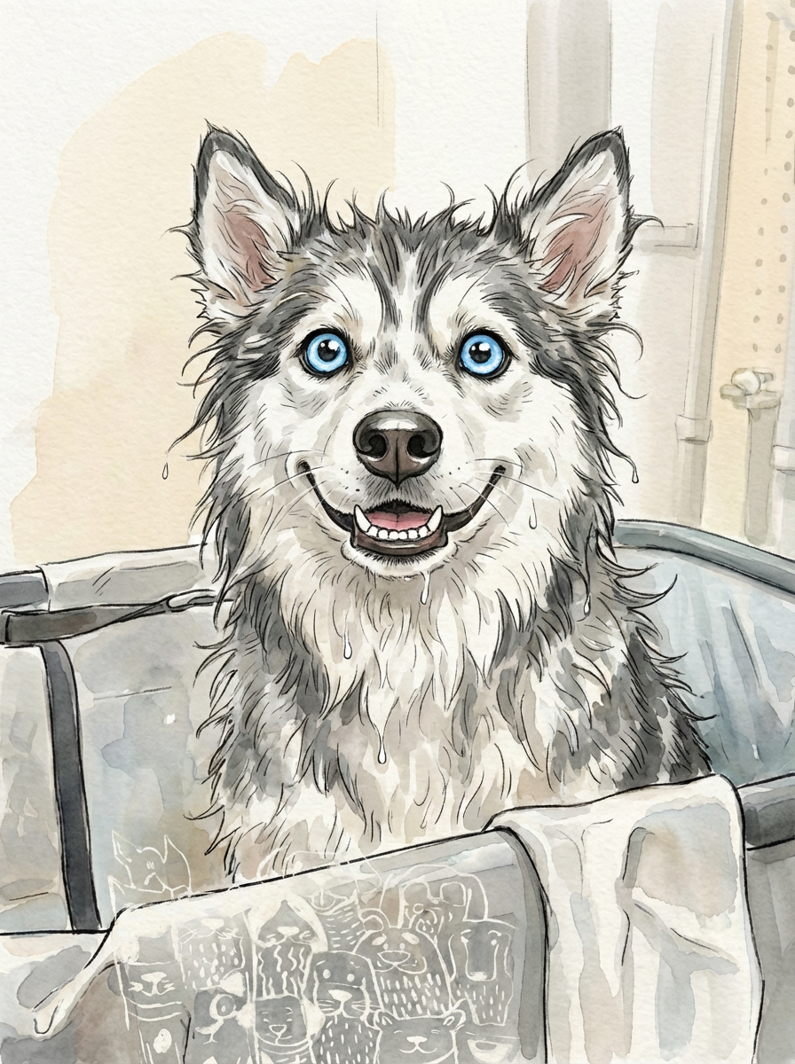 哈士奇正面洗澡_无泡泡