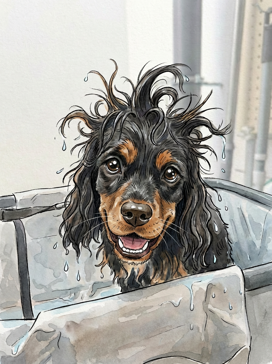 洗澡小狗活泼笑容版