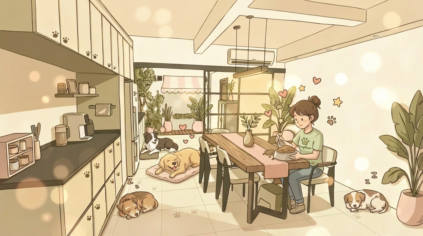 灵宠苑工作人员准备食物 - 精确构图柔和色系