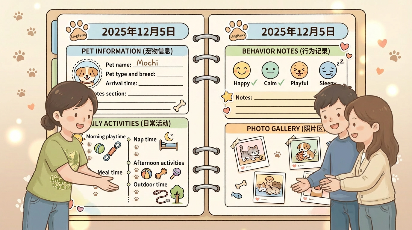 灵宠苑活页本交付场景 - 日常报告页